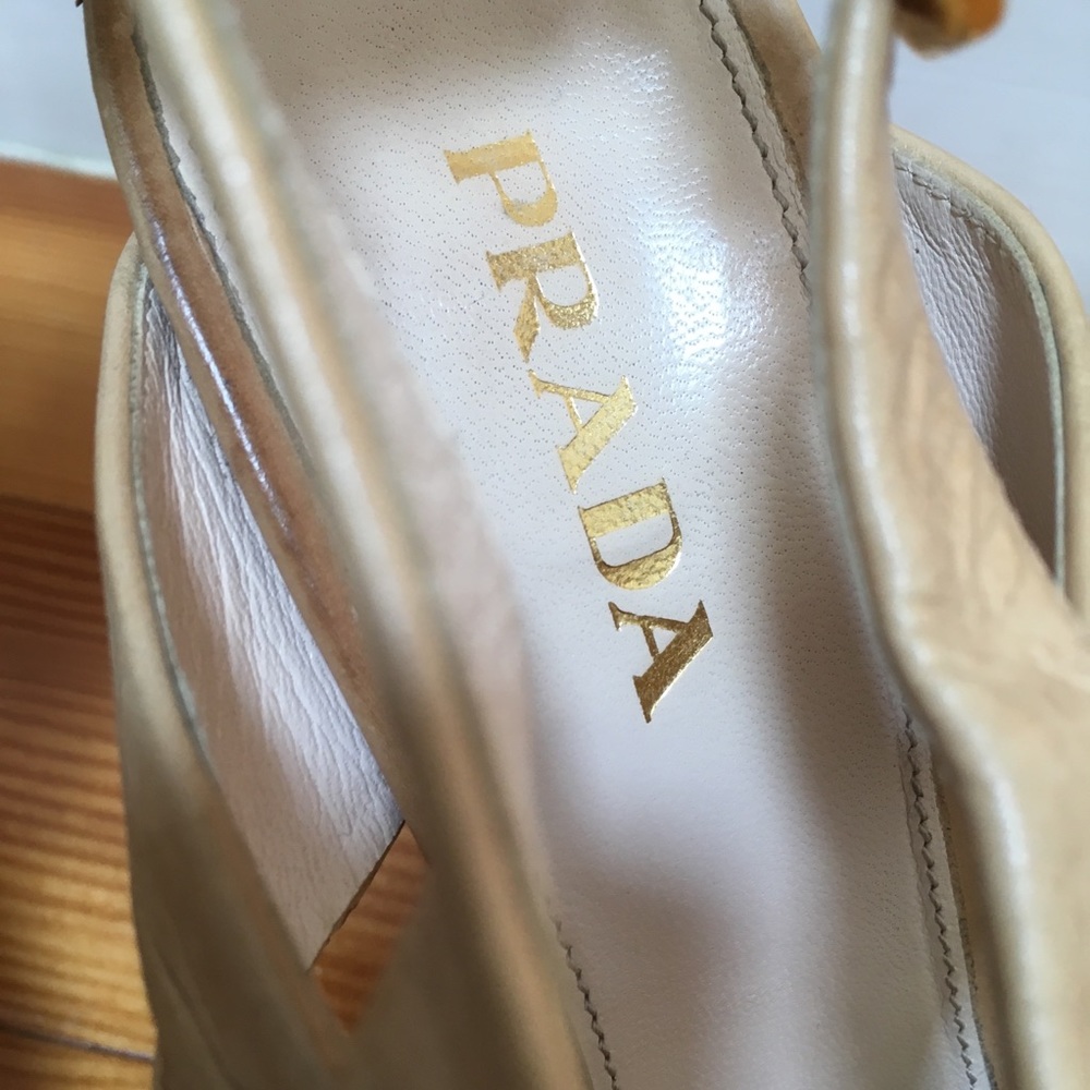 Prada Platform Heels Sandals Crisscross Ruched Slingback Nude Beige size 39.5 - Picture 15 of 16